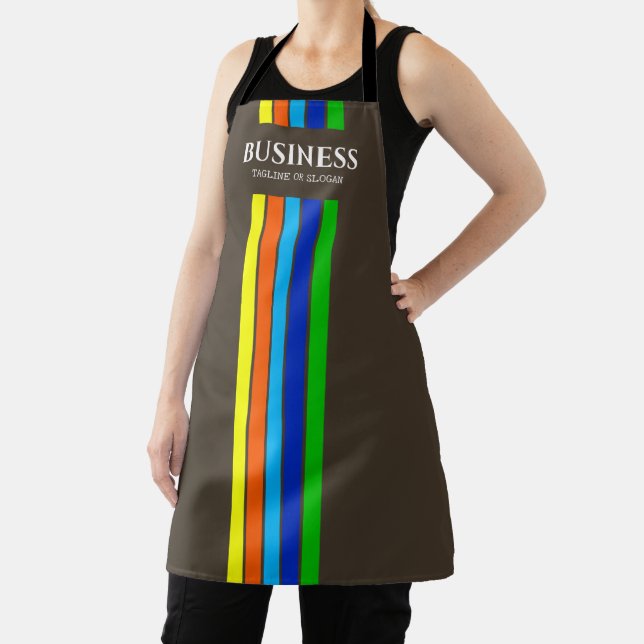 Business Tagline Modern Vertical Stripes Brown Apron (Insitu)