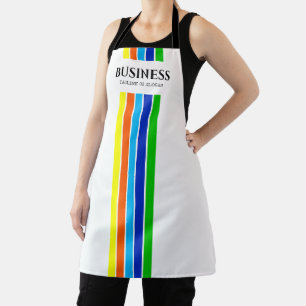 Business Tagline Modern Vertical Stripes White Apron