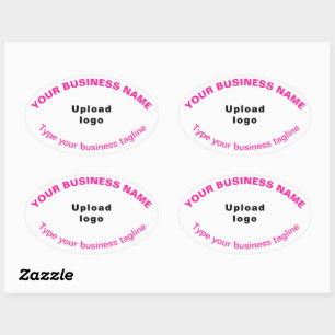 Business Tagline Pink Texts on White Oval Sticker