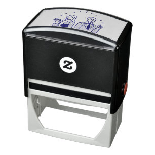 Business talk dicuss colleague self-inking stamp