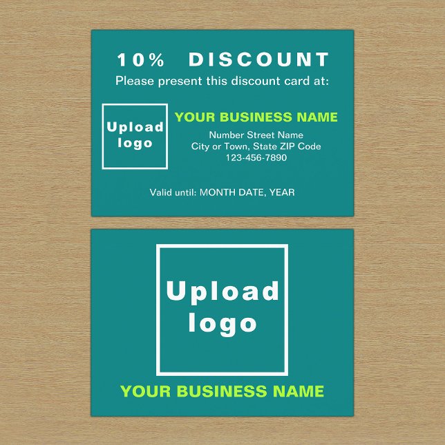 Business Teal Discount Card (Front and back sides of teal green discount card for your business.)