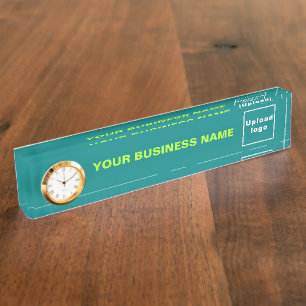 Business Teal Green Acrylic With Clock Nameplate