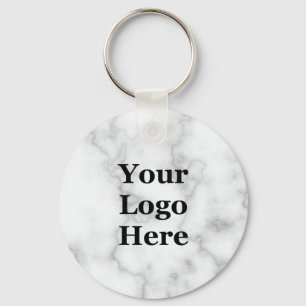 Business Template Faux White Marble Your Logo Here Key Ring