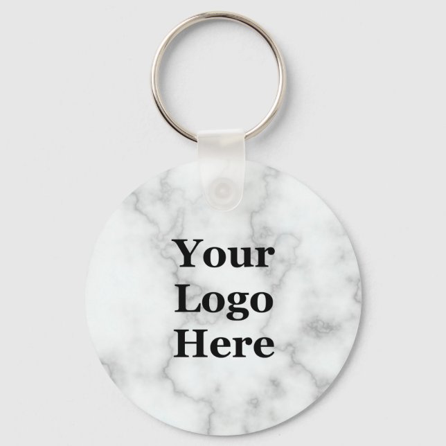 Business Template Faux White Marble Your Logo Here Key Ring (Front)