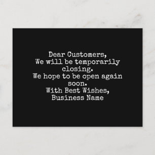 Business, temporarily closing Notice Postcard