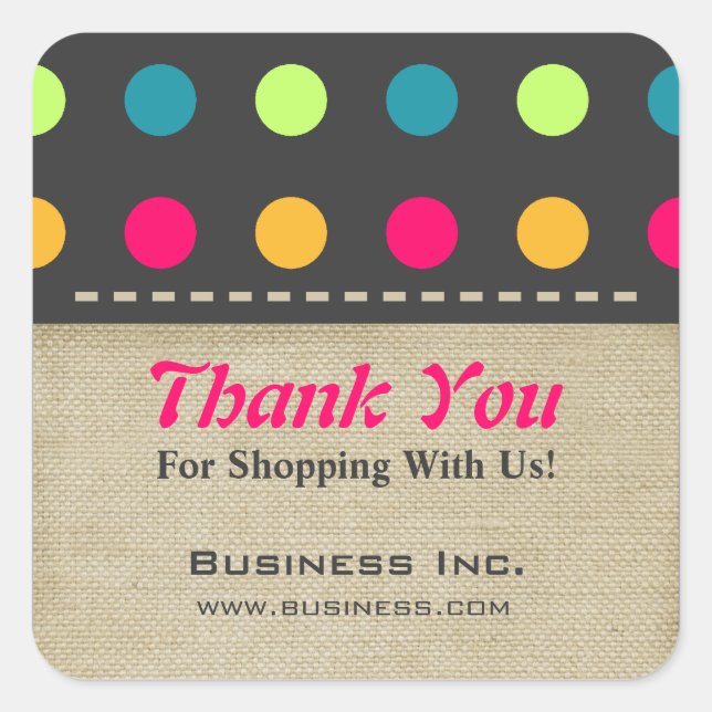 Business Thank You Candy Polka Dot Green Square Sticker (Front)