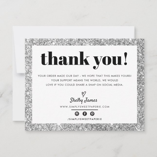 BUSINESS THANK YOU chic glam silver glitter LOGO (Front)