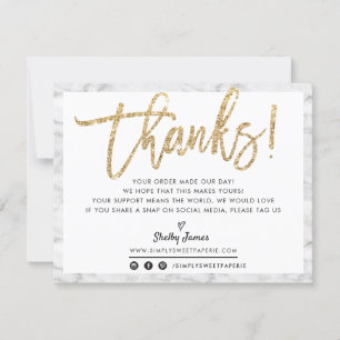 BUSINESS THANK YOU chic marble gold glitter script Card