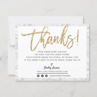 BUSINESS THANK YOU chic marble gold glitter script Card