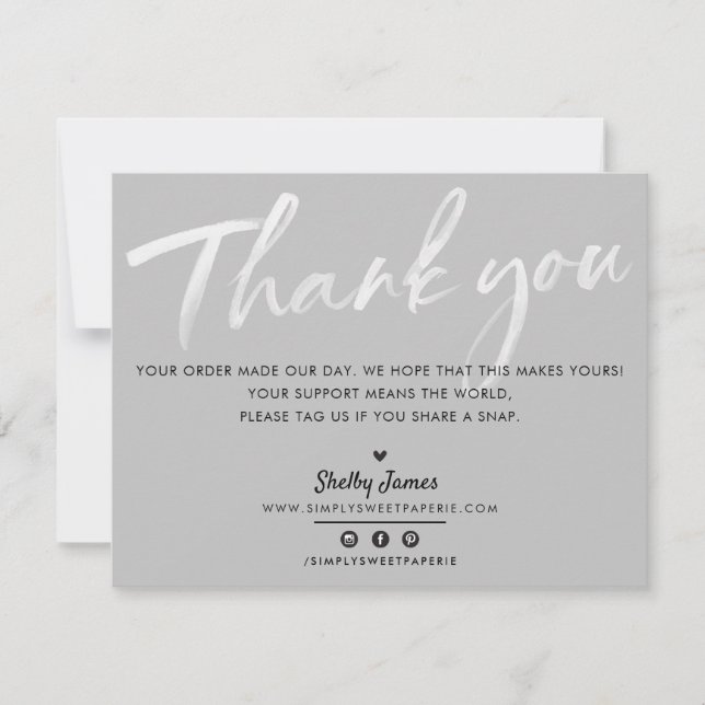 BUSINESS THANK YOU chic modern pale grey white ink (Front)