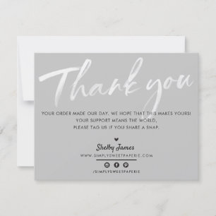BUSINESS THANK YOU chic modern pale grey white ink Card