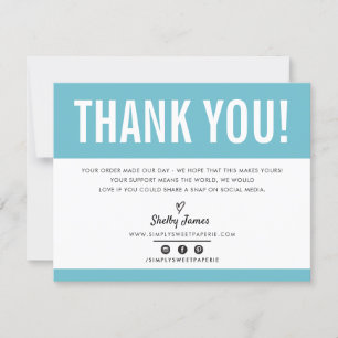BUSINESS THANK YOU chic modern pretty aqua LOGO Card