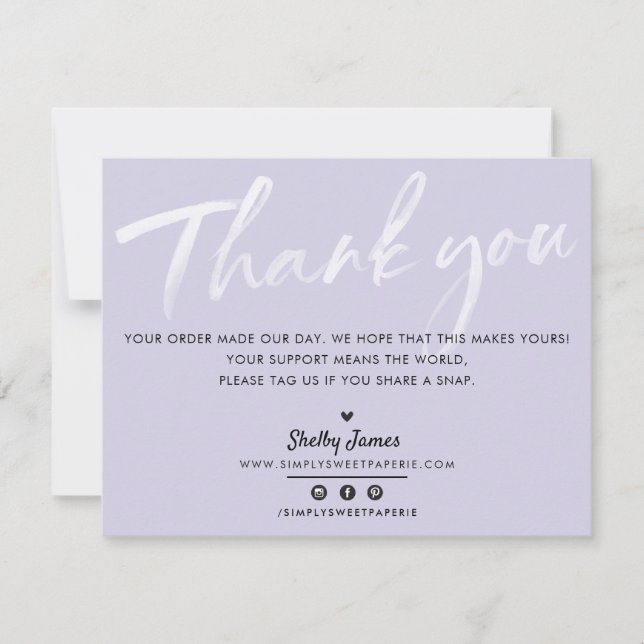 BUSINESS THANK YOU chic modern purple white ink (Front)