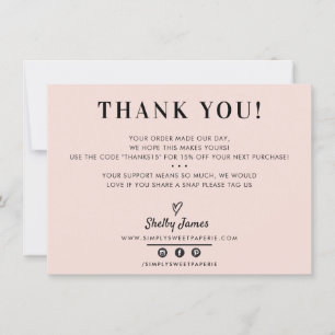 BUSINESS THANK YOU chic simple modern blush pink Card