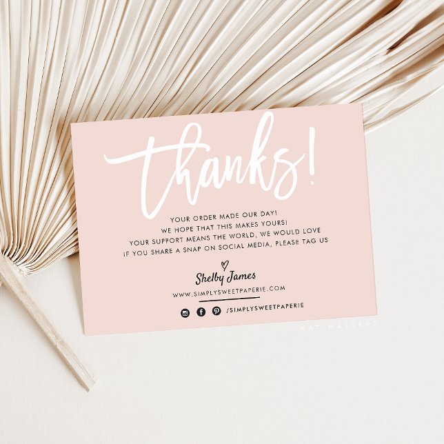 BUSINESS THANK YOU chic white script blush pink Card (Creator Uploaded)