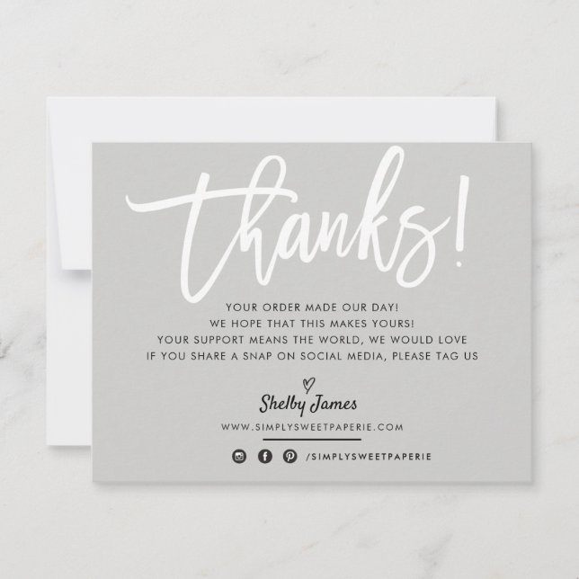 BUSINESS THANK YOU chic white script grey Card (Front)