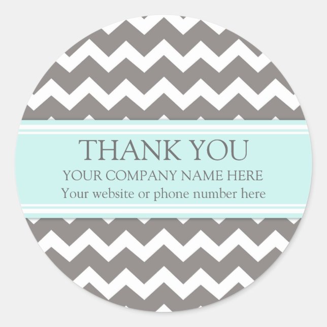 Business Thank You Company Aqua Grey Chevron Classic Round Sticker (Front)