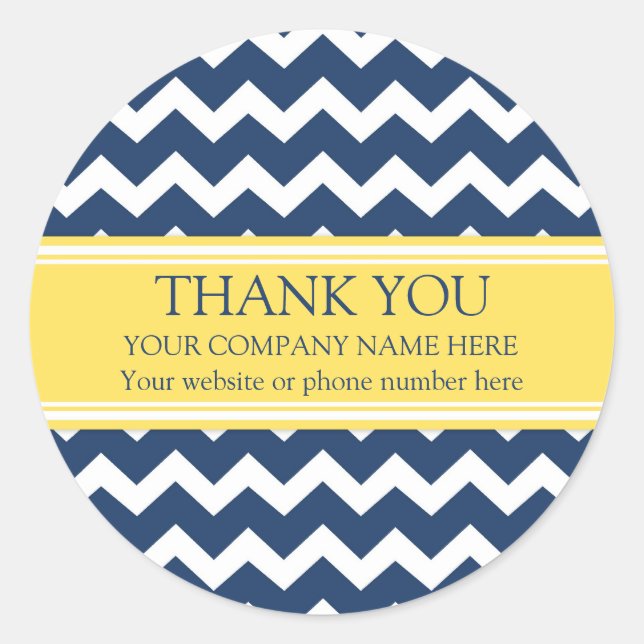 Business Thank You Company Name Blue Chevron Classic Round Sticker (Front)
