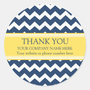 Business Thank You Company Name Blue Chevron Classic Round Sticker
