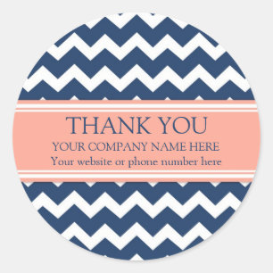 Business Thank You Company Name Coral Blue Chevron Classic Round Sticker