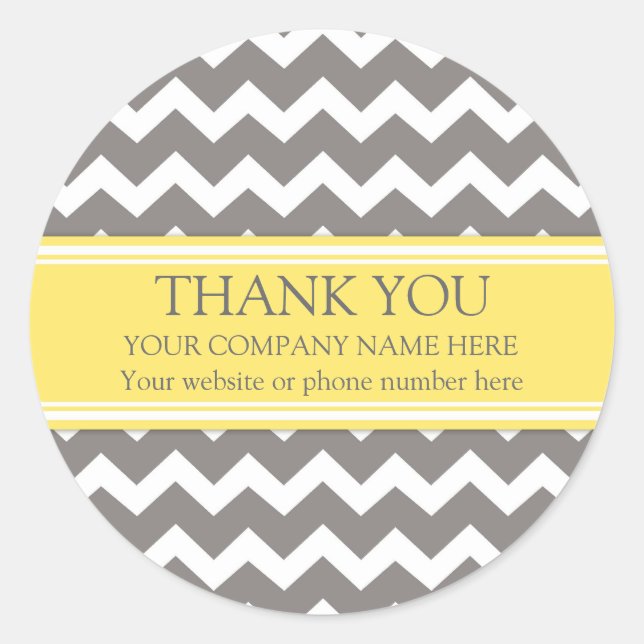 Business Thank You Company Name Grey Chevron Classic Round Sticker (Front)