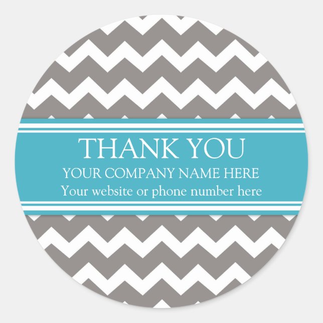 Business Thank You Company Name Grey Teal Chevron Classic Round Sticker (Front)