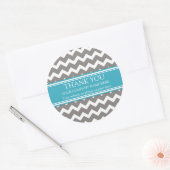 Business Thank You Company Name Grey Teal Chevron Classic Round Sticker (Envelope)