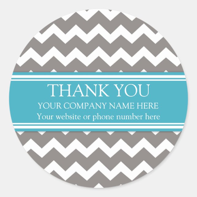 Business Thank You Company Name Grey Teal Chevron Classic Round Sticker (Front)