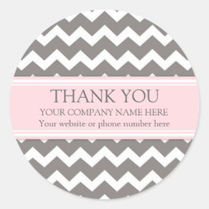 Business Thank You Company Name Pink Grey Chevron Classic Round Sticker