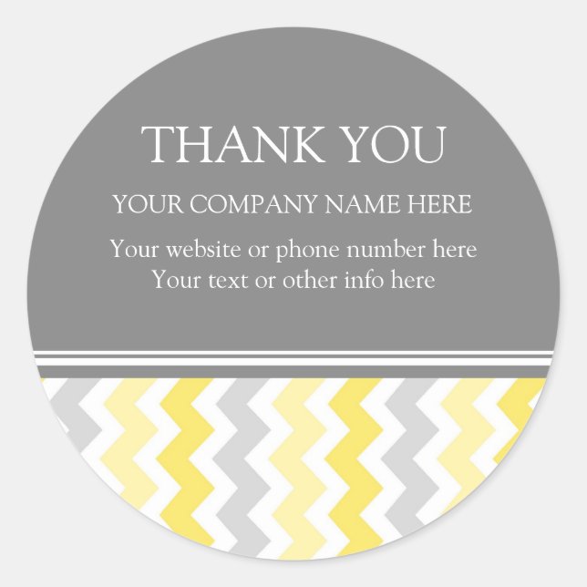 Business Thank You Company Name Yellow Chevron Classic Round Sticker (Front)