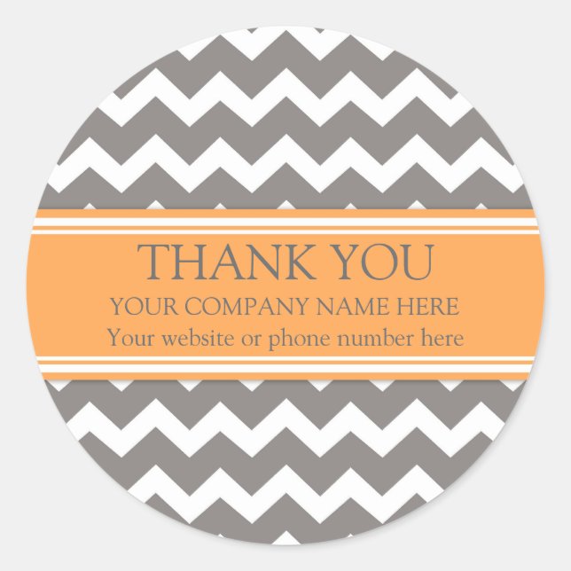 Business Thank You Company Orange Grey Chevron Classic Round Sticker (Front)