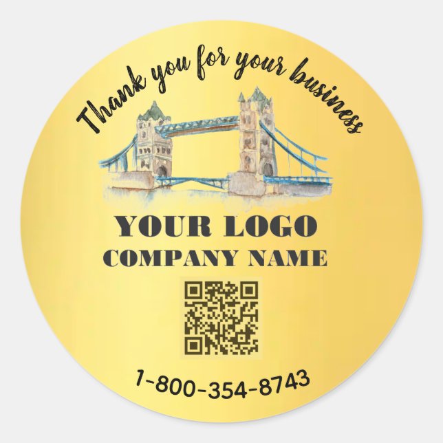 Business Thank You Custom Logo QR Code    Classic Round Sticker (Front)