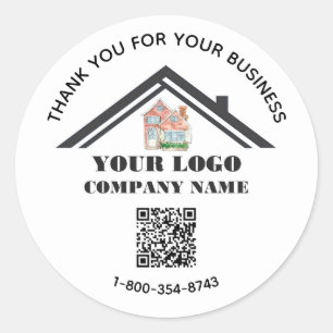 Business Thank You Custom Logo QR Code Classic Round Sticker