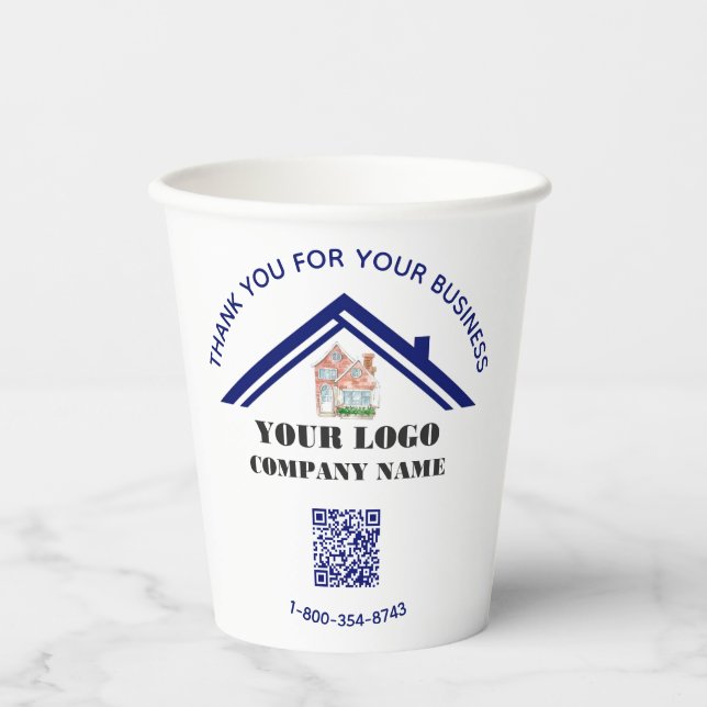 Business Thank You Custom Logo QR Code   Paper Cups (Front)