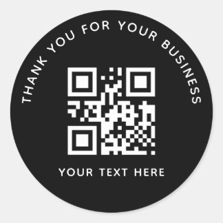 Business Thank You Custom QR Code Black Classic Round Sticker