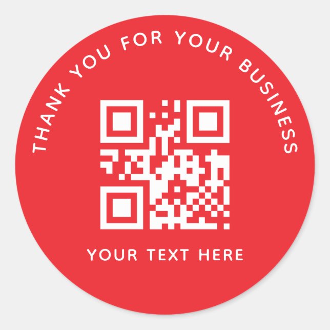 Business Thank You Custom QR Code Red Classic Round Sticker (Front)