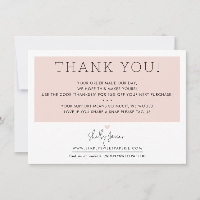 BUSINESS THANK YOU cute simple modern blush black Card (Front)