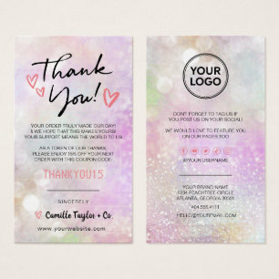 Business Thank You Discount Card Glitter Bokeh
