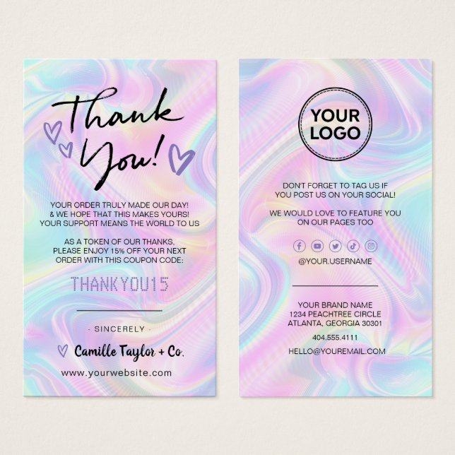 Business Thank You Discount Code Card Holographic (Front & Back)