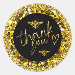 Business Thank You Elegant Black and Gold Classic Round Sticker