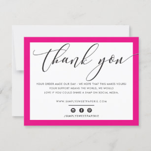 BUSINESS THANK YOU elegant black bright pink LOGO Card