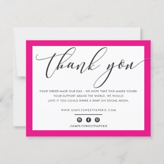 BUSINESS THANK YOU elegant black bright pink LOGO Card