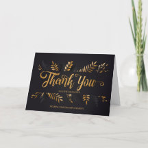 Business Thank You Elegant Black Gold Botanical