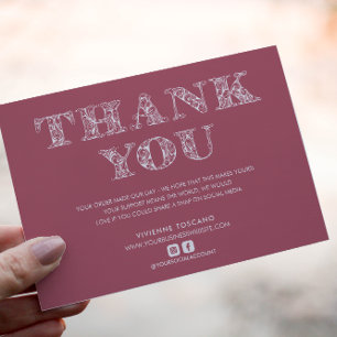 BUSINESS THANK YOU ELEGANT SWIRL LOGO PINK WHITE ENCLOSURE CARD