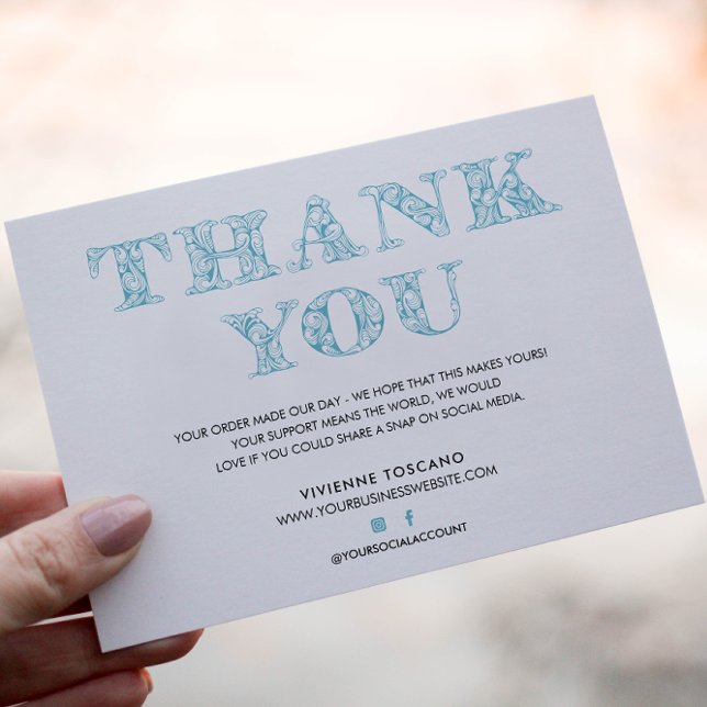 BUSINESS THANK YOU ELEGANT TURQUOISE SWIRL LOGO ENCLOSURE CARD (Creator Uploaded)