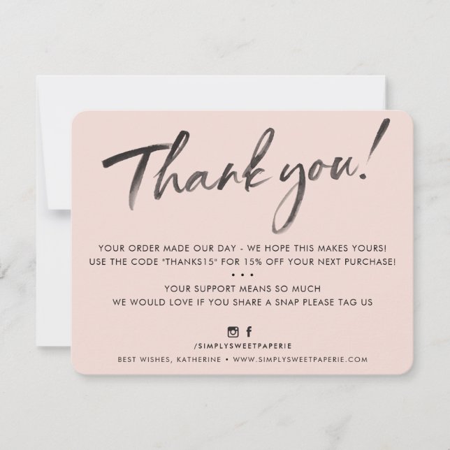 BUSINESS THANK YOU elegant watercolor ink blush (Front)
