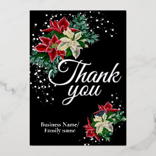 Business Thank You Floral Poinsettia Foil Holiday Card