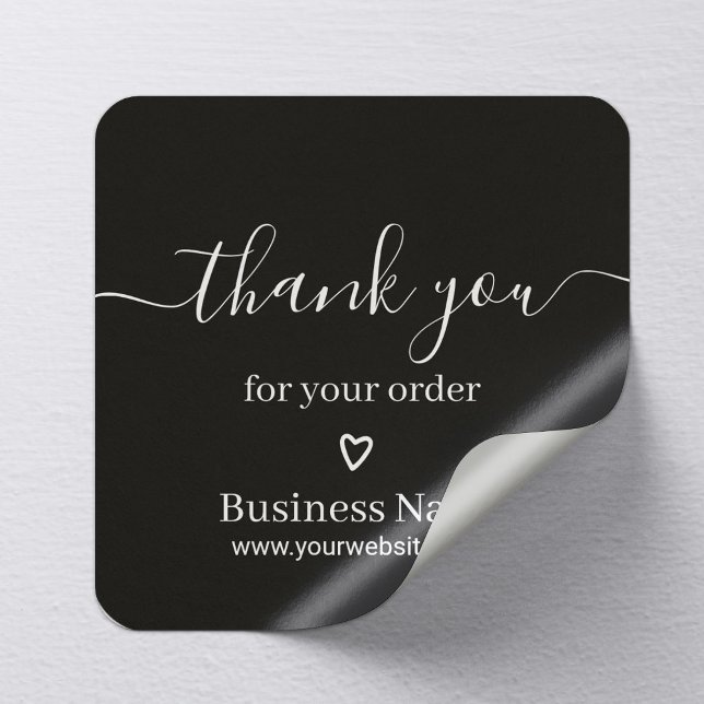 Business Thank You for Your Order Elegant Black Square Sticker (Creator Uploaded)