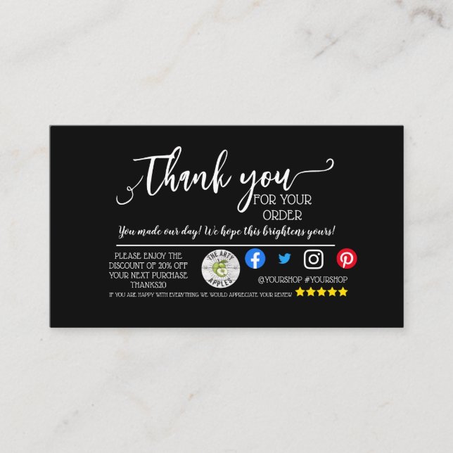 Business Thank You for your order marketing card (Front)