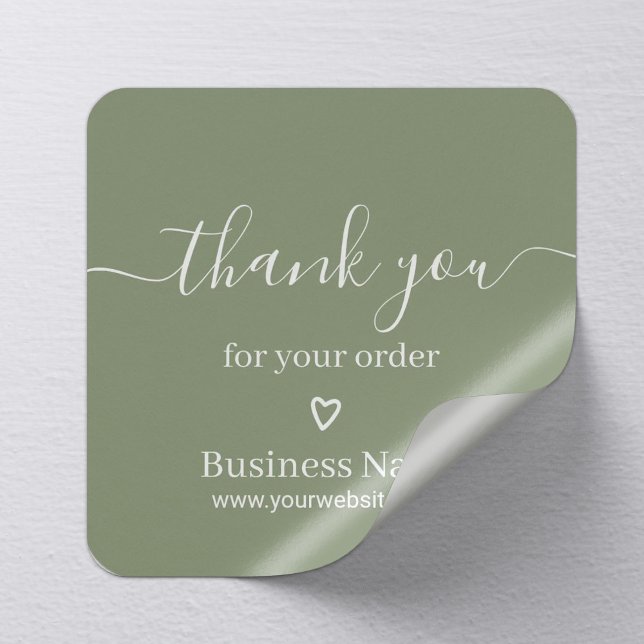 Business Thank You for Your Order Sage Green Square Sticker (Creator Uploaded)